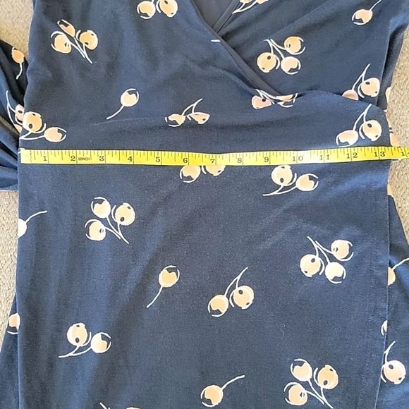 LOFT Gray with Cherries Short Sleeve Wrap Dress with Belt - Size 2 - Picture 8 of 15